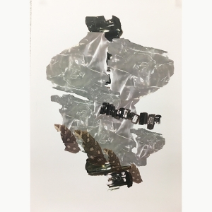 带有抽象金属形状和颜色的印刷品。